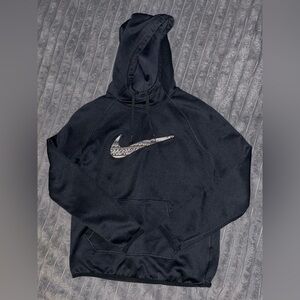 Nike Women's Black Hoodie with Patterned Logo
